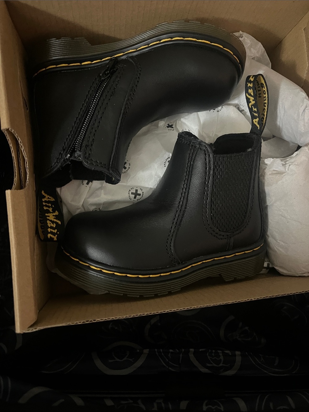 Dr. Martens Kids Black Chelsea Boots with Yellow Stitching